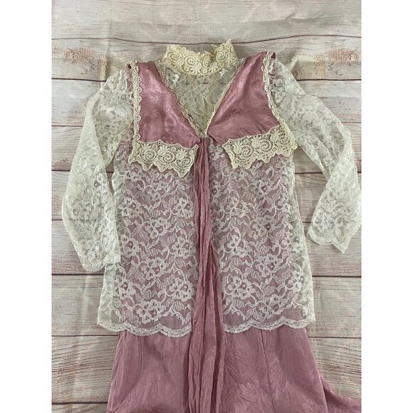 Vintage Jessica McClintock Women's Pink Prairie Dress With Lace Details Silk - 8 - Picture 12 of 12